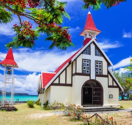 Red roof church at Cap Malheureux Mauritius