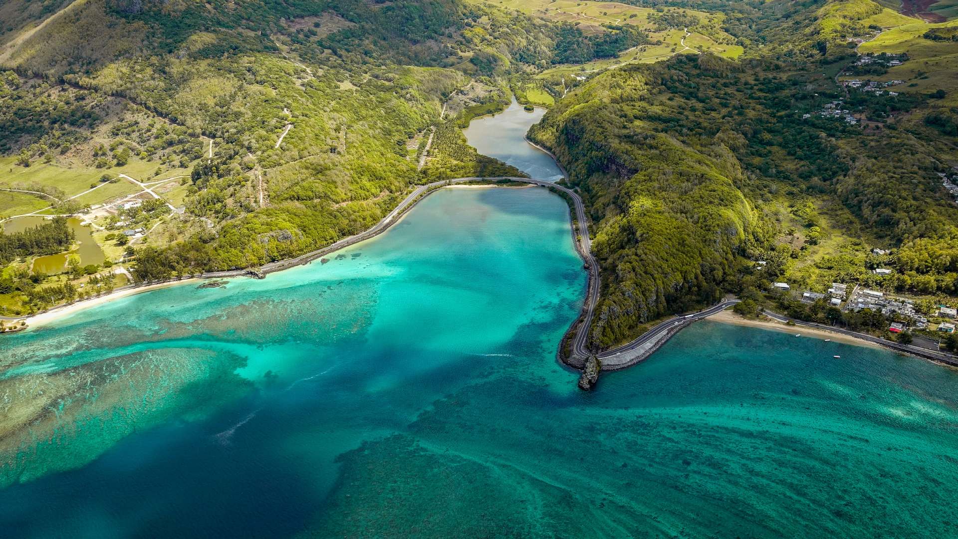 Panoramic view of mountains and tropical forest in Mauritius
